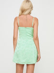 back view of model wearing Princess Polly Dear Me Mini Dress Sage Sweetheart Neckline 