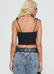 back view of model wearing Princess Polly Dalloren Denim Cargo Top Black Sleeveless Square Neck 