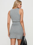 back view of model wearing Princess Polly Macaroni Mini Dress Grey Scoop Neck 