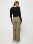 Low rise cargo pants Belt looped waist, adjustable and removable belt, zip & button fastening, six pockets, straight leg