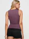 back view of model wearing Princess Polly Shanton Top Purple Sleeveless Crew Neck 