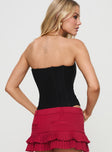 back view of model wearing Princess Polly Moneypenny Strapless Top Black Sleeveless straight 