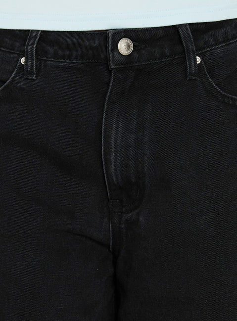 Naylor Mid Rise Wide Leg Jeans Washed Black Denim Petite