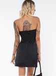 Strapless mini dress Slim fitting, Silky material, Bow tie feature at front, Invisible zip fastening at back