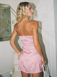 Front view of model wearing  front Princess Polly Straight Neck  Ramie Strapless Mini Dress Dusty Pink