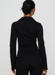 back view of model wearing Princess Polly Nataline Long Sleeve Top Black Full Sleeves Plunger 