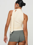 High-neck tank top with tie detail Good stretch, unlined 