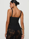 back view of model wearing Princess Polly Taini Top Black Sleeveless V-Neck 