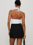 back view of model wearing Princess Polly Sabyna Tailored Mini Skirt Black Mini Skirts 