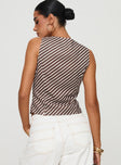 Vest top Striped print, v neckline, twin tie fastening at bust, split hem Non-stretch material, fully lined 