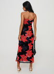 back view of model wearing Princess Polly Celik Strapless Maxi Dress Black / Floral Straight Neck 