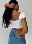 Crop top Cap sleeve  Sweetheart neckline Lace up fastening at front Shirred band at back Good stretch Lined bust