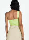 back view of model wearing Princess Polly Bareena Bodysuit Green Sleeveless Asymmetric Neckline 