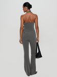 back view of model wearing Princess Polly Calexico Buckle Pant Grey Pinstripe High Waisted Pants 