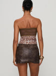 back view of model wearing Princess Polly Anarchy Faux Leather Mini Skirt Brown Mini Skirts 