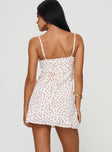 back view of model wearing Princess Polly Foleys Mini Dress White / Red Floral Square Neck 