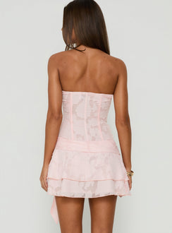 Azuriah Chiffon Strapless Corset Tiered Mini Dress Pink