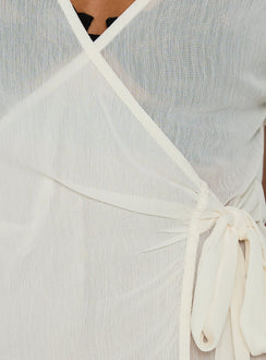 Myaa Chiffon Collared Short Sleeve Wrap Top Cream