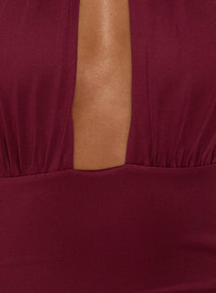 Soreya High Neck Cut Out Maxi Dress Burgundy