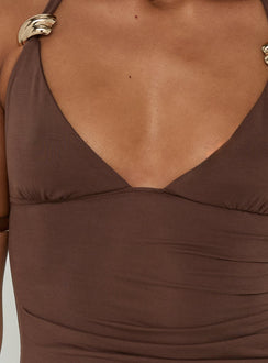 Imeraldia Hardware Halter Maxi Dress Chocolate