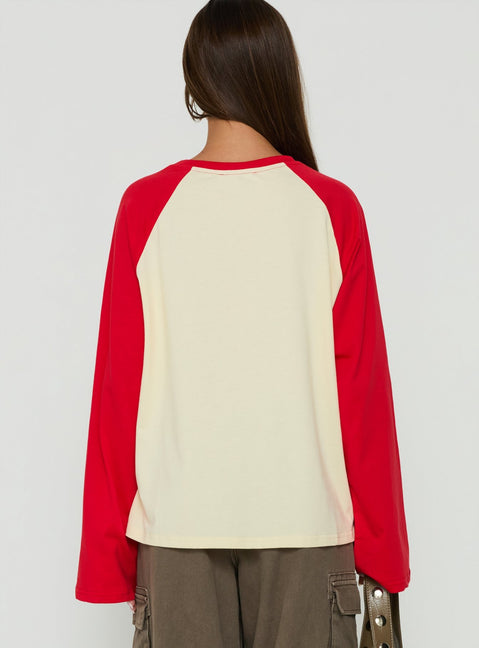 Settle Down Long Sleeve Raglan Top Lemon / Red