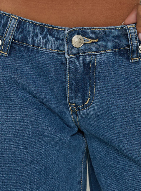 Francies Ultra Low Rise Jort Mid Blue Wash