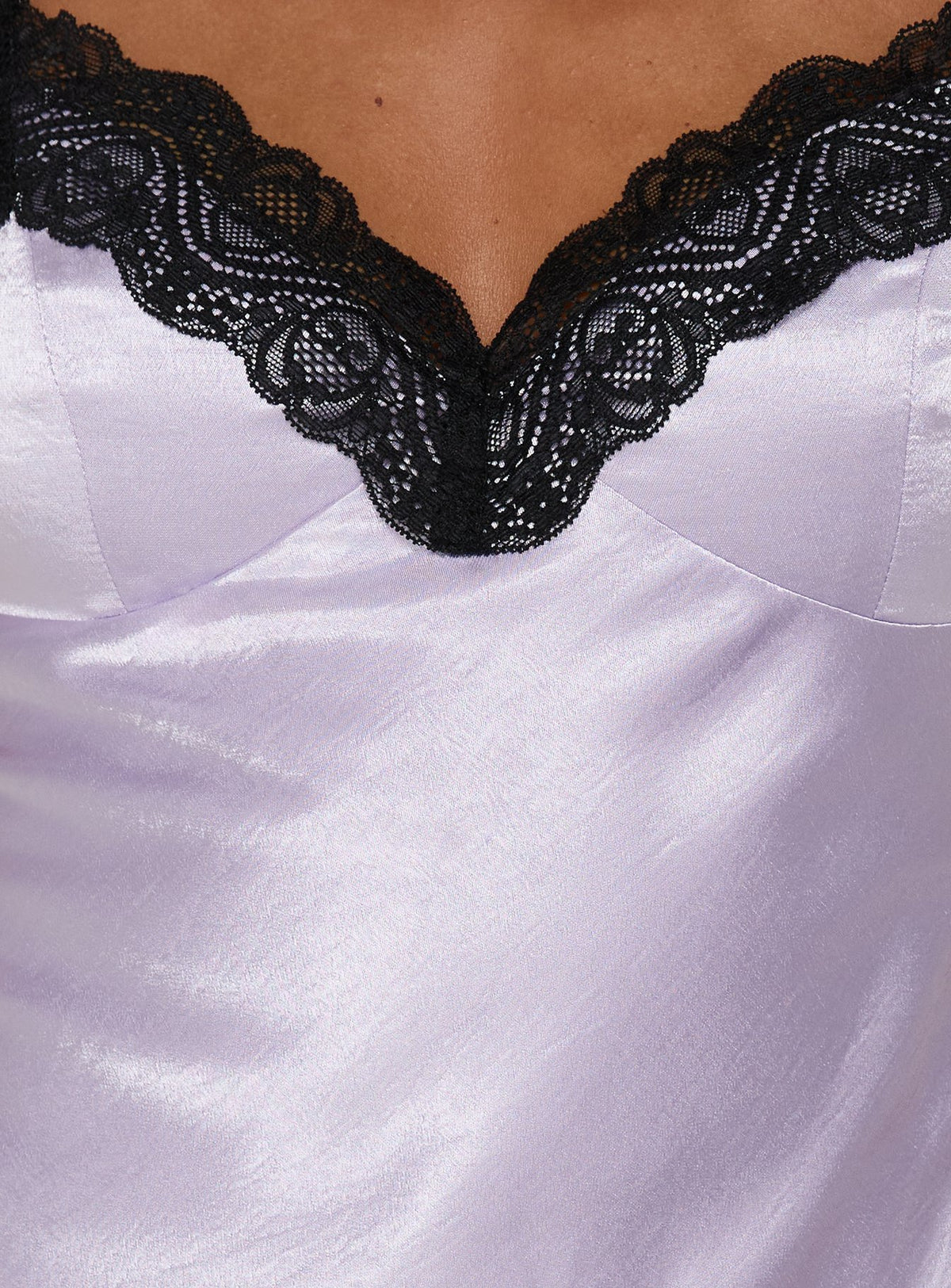 Viretta Satin Lace Trim Mini Dress Lilac