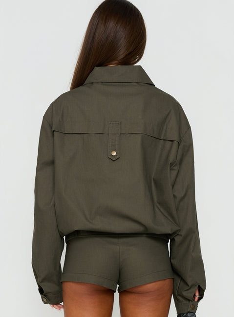 Satchie Utility Frog Closure Bomber Jacket Khaki