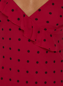 Our Love Frill Detail Mini Dress Red Polka Dot