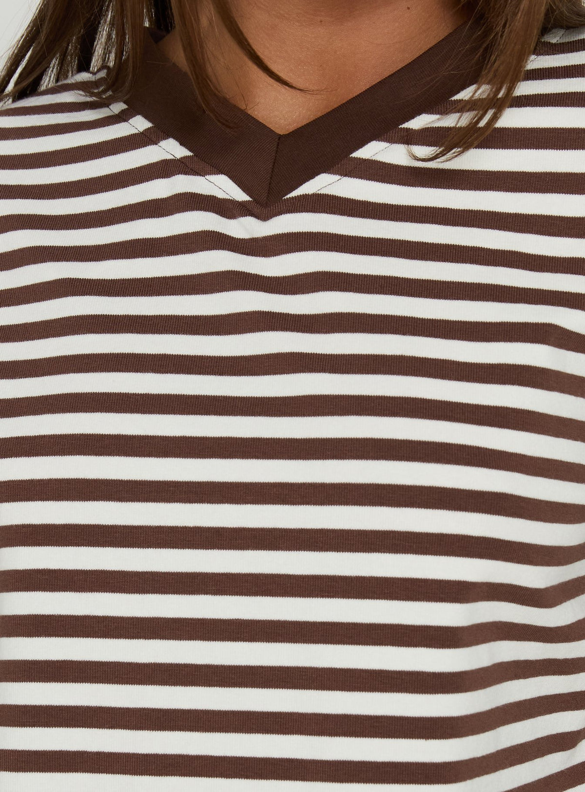 Viollette V Neck Long Sleeve Top Brown Stripe