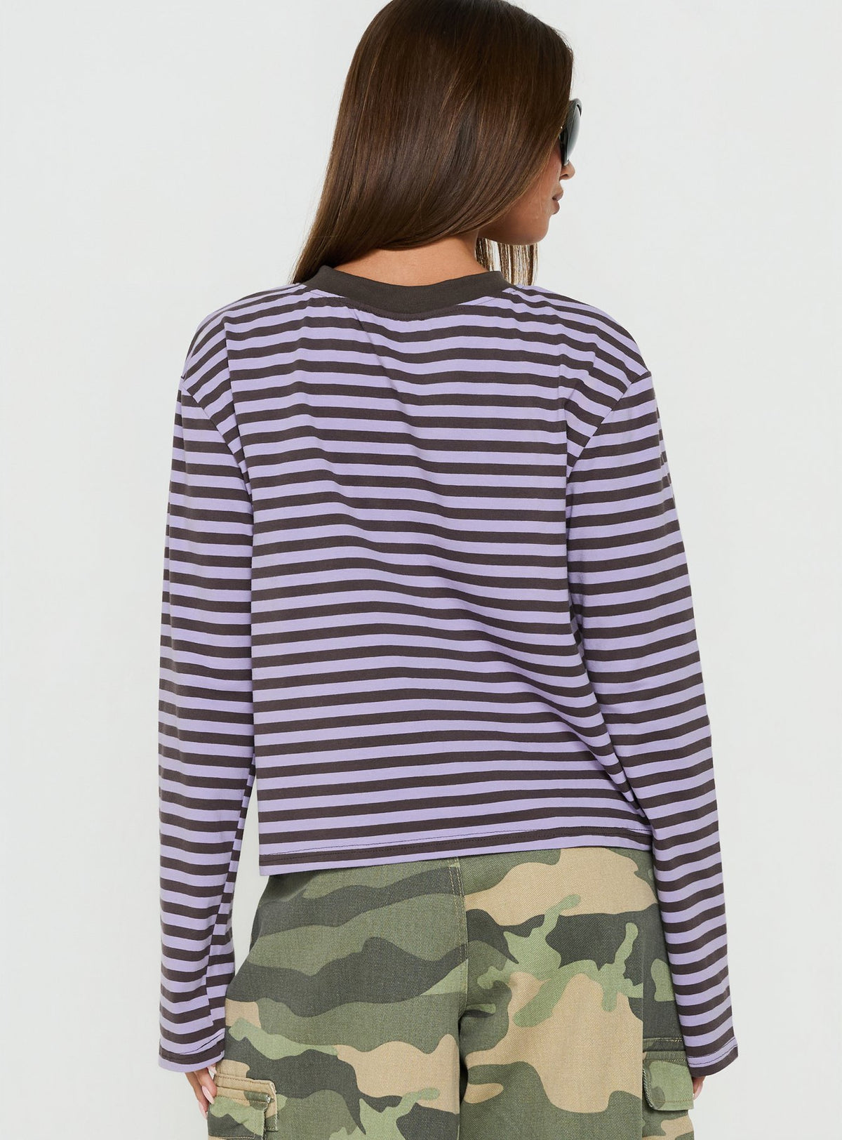 Viollette V Neck Long Sleeve Top Purple Stripe