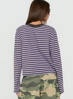 Viollette V Neck Long Sleeve Top Purple Stripe