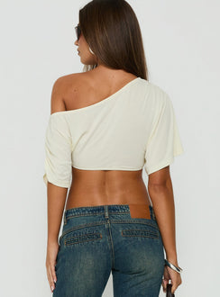 Miskie Draped Off Shoulder Micro Crop Top Butter Yellow