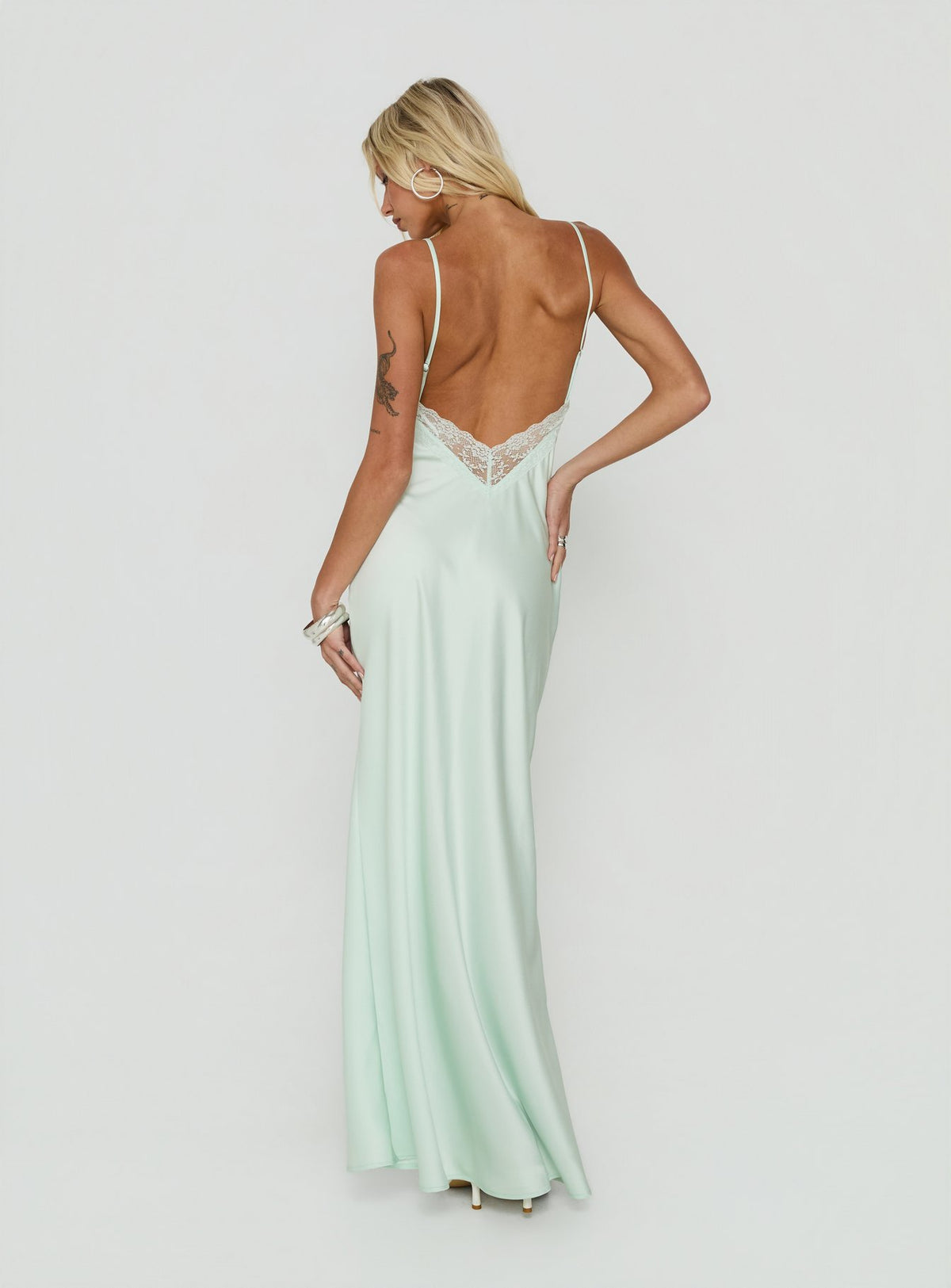 Flip A Switch Satin Lace Slip Maxi Dress Mint