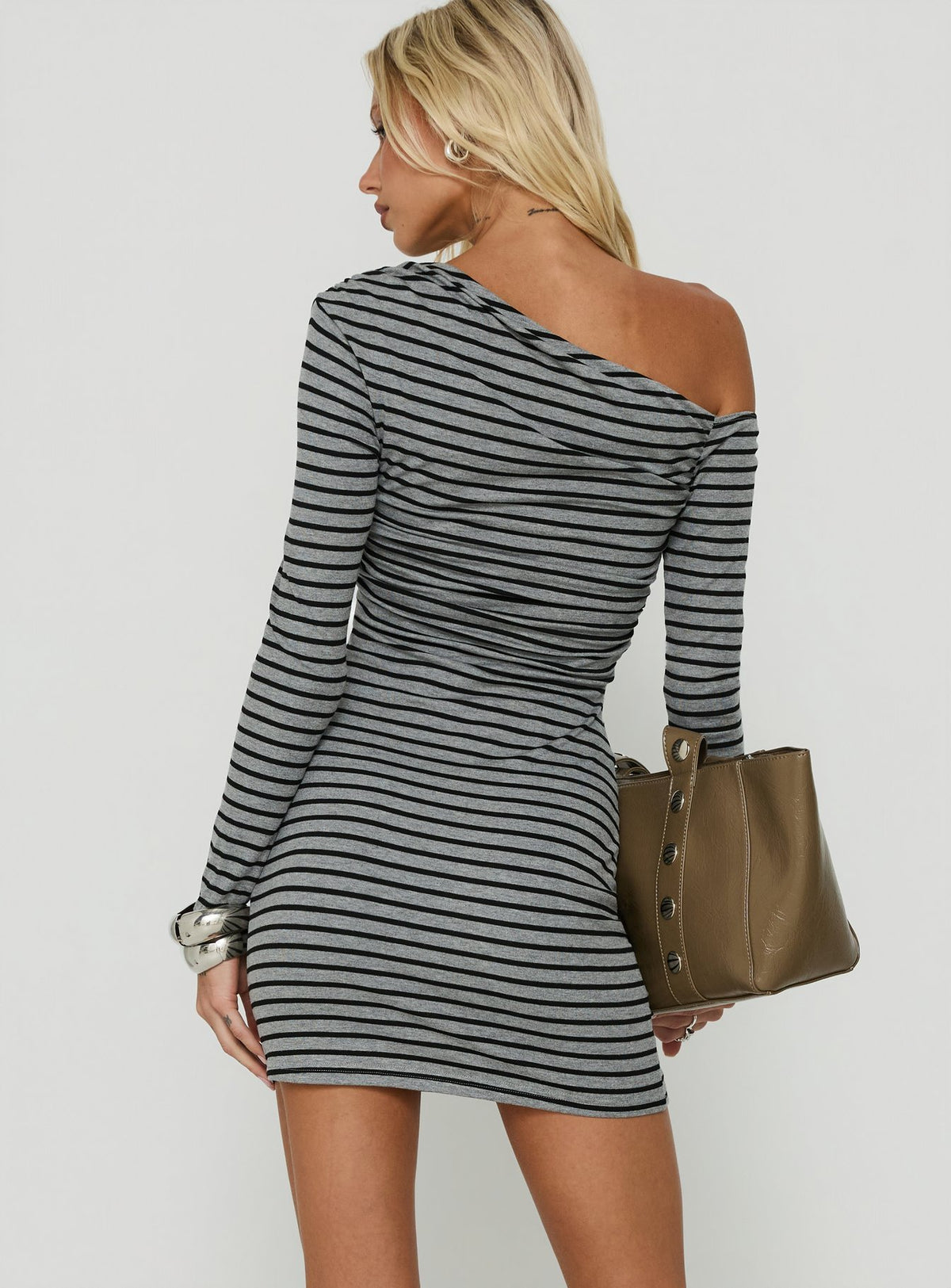 Beller Long Sleeve Mini Dress Grey / Black Stripe