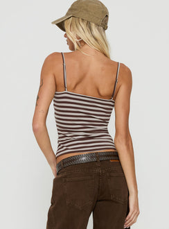 Spring To Summer Lace Trim Top Grey / Brown Stripe