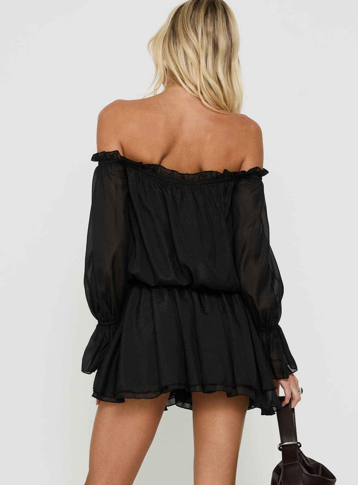 Zarevia Off Shoulder Long Sleeve Mini Dress Black