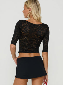 Solennea 3/4 Sleeve Lace Top Black