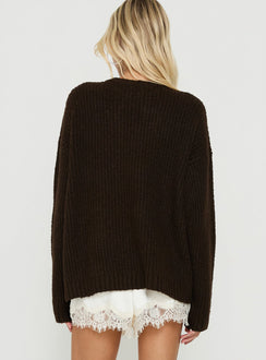 Carluna Keyhole Oversized Knit Sweater Brown