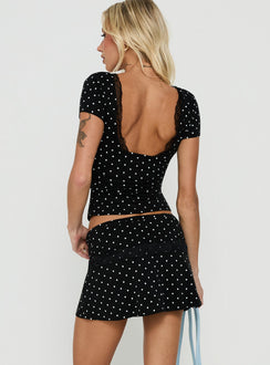 Amia Lace Mini Skirt Black Polka Dot