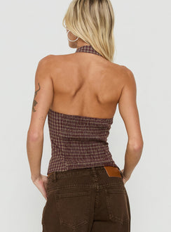 Noellah Keyhole Halter Top Multi Check