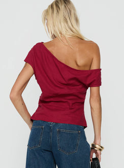 Seasons Change Relaxed Off Shoulder Top Burgundy