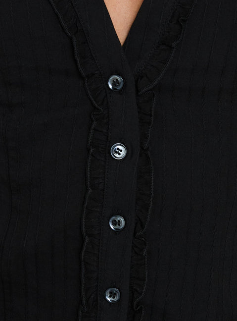 Dellen Frill Detail Blouse Top Black