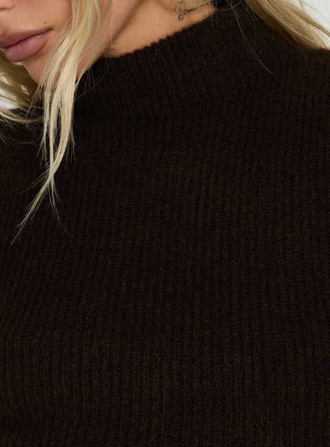 Tannsy High Neck Knit Mini Dress Brown