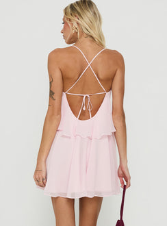 Big Picture Chiffon Babydoll Frill Mini Dress Soft Pink