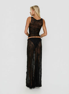 Hayess Sheer Embroidered Maxi Skirt Black