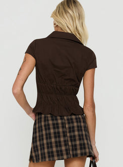 Oryn Gathered Waisted Top Brown