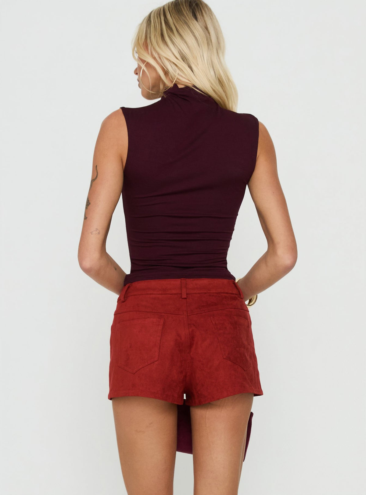 Dreamful Low Rise Faux Suede Mini Shorts Deep Red