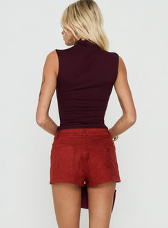 Dreamful Low Rise Faux Suede Mini Shorts Deep Red