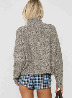 Faida Funnel Neck Knit Jumper Brown Speckle